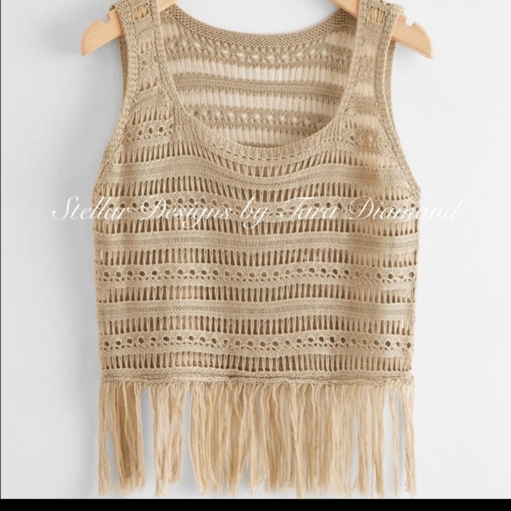 Knitted Boho Fringe Tank Top - Picture 1 of 7